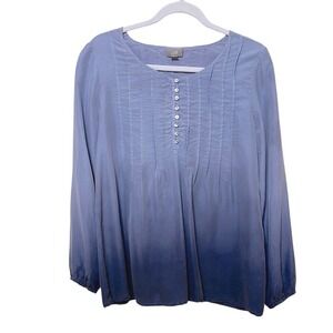 J. Jill 100% Silk Ombre Pintuck Blouse Blue Dip Dye Petite Small 123387